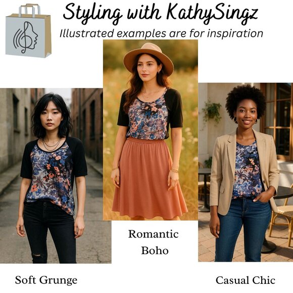 Anthropologie Meadow Rue Top Size Small Floral Knit Mixed Media Black Blue Coral - Picture 2 of 13